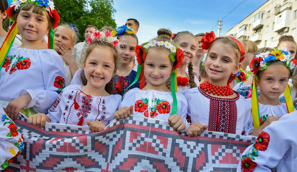 Girls dressed in vyshyvankas - embroidered shirts