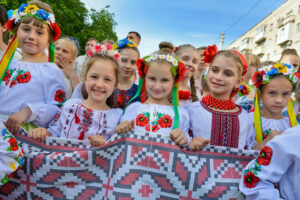 Girls dressed in vyshyvankas - embroidered shirts